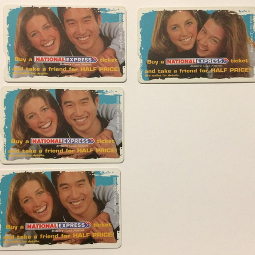 England National Express phone cards used, pack of 4