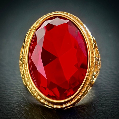 Ruby Sultan stainless steel ring with red crystal, M FORGE