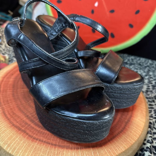 Black Platform Sandals used, size 37, ankle strap