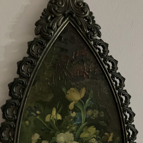 Old wall decoration with genuine bronze frame, Italian 1950s
