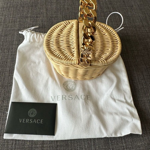 Versace bamboo basket bag new, beige and gold