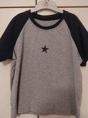Shein crop top shirt like new, gray and blue, size M