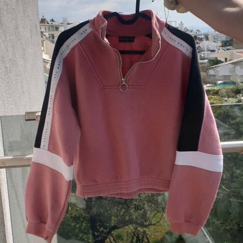Pink athletic jacket like new with black and white details