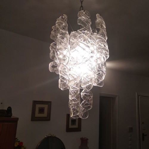 Italian Murano ceiling light Mazzega new, five-light pendant