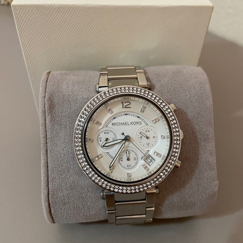 Michael Kors MK5353 Silver Watch with Zirconia Chronograph and Date