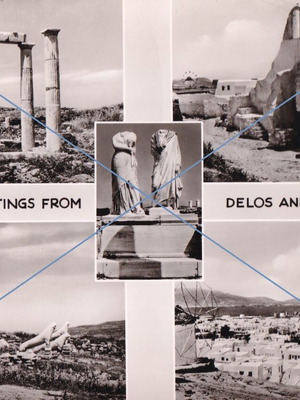 Delos Mykonos Cyclades postcard used, archaeology, architecture