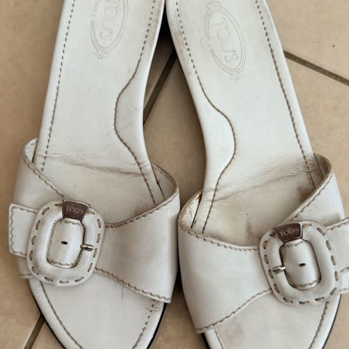 Tod's white leather sandals used, women's size 39, very soft