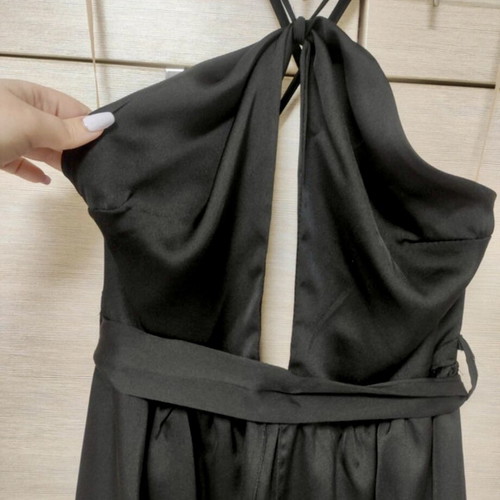 Maxi satin slit halter black dress new with tags by Zini