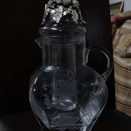 Bohemia crystal pitcher used with silver-plated stopper and ice tube