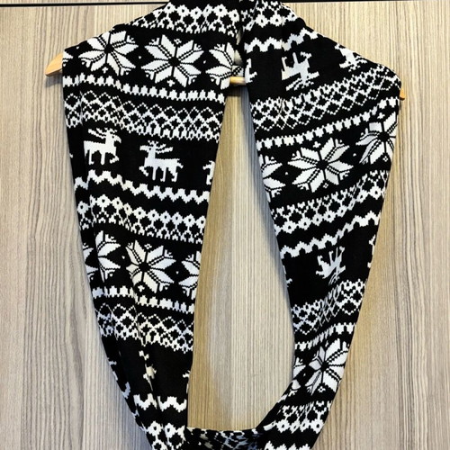 Loop scarf like new, black and white Christmas thin fabric