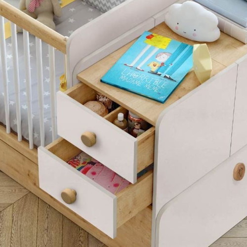 Cilek Natura Baby Cot Convertible Bed with Nightstand and Mattress used