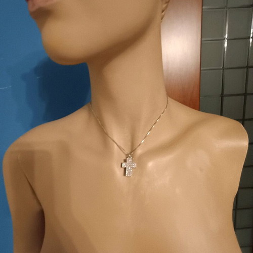 Κολιέ με διπλό σταυρό από κρύσταλλο Swarovski σαν καινούργιο, ασημί