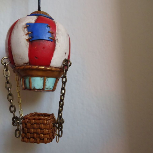 Hot air balloon pendant multicolored made to order from polymer clay