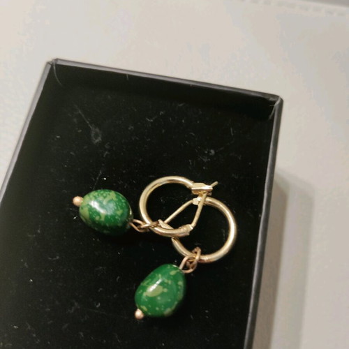 Hoop earrings with stone like new, green stone earrings