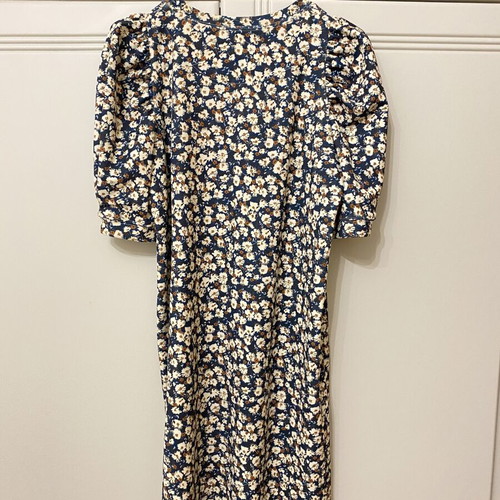 Zara floral winter dress size S like new, white and blue