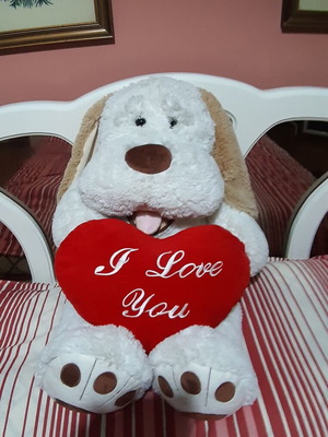Valentine's giant white dog plush with large red heart