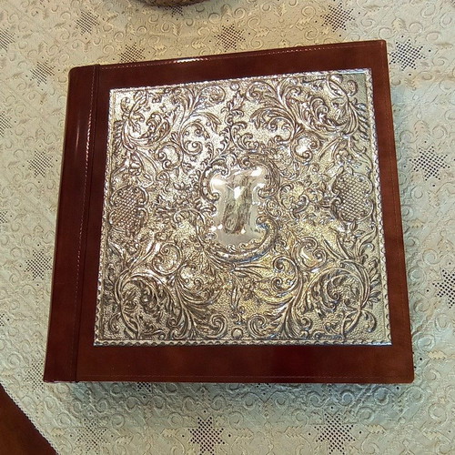 Luxury Italian photo album with 925 silver and genuine leather, like new