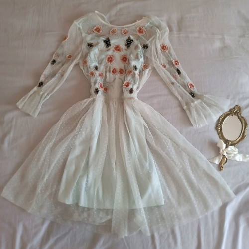 Fairy dress polka dot with tulle and embroidered details, like new, size S