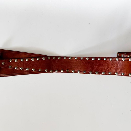 Leather belt red vintage used with metal buckle