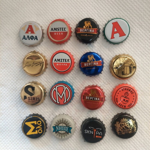 Collectible beer bottle caps, set of 16