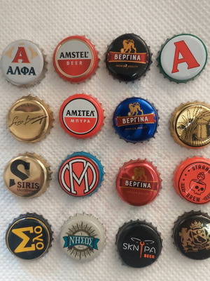Collectible beer bottle caps, set of 16