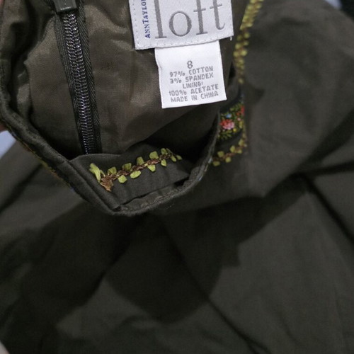 Ann Taylor LOFT midi dress like new, olive green with embroidery