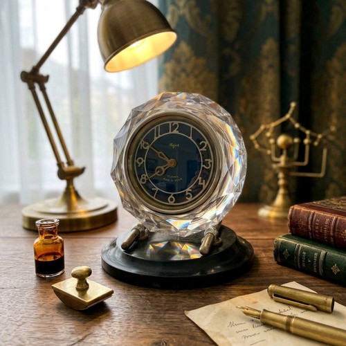 Majak collectible USSR table clock with crystal glass effect