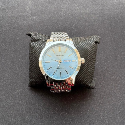 Banbony Watch with Elegant Blue Dial and Metal Bracelet
