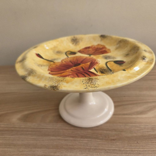 Vintage ceramic serving platter with foot Poppy Series, new, with box