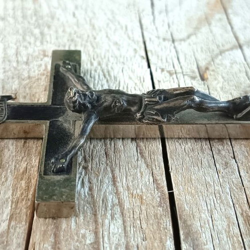 Antique Crucifix 13.2cm Used Habit Cross Solid Metal & Ebony