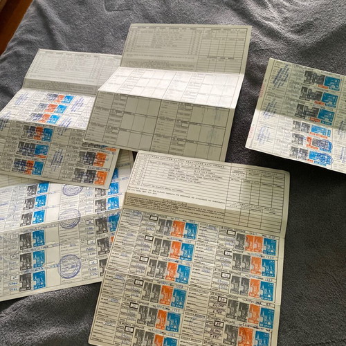 Work Stamps used, 5 collectible IKA cards from 1980s