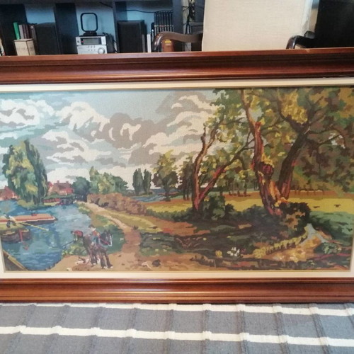 Embroidered painting used with wooden frame 111x66 cm