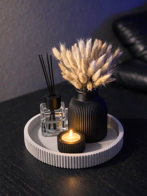 Home decoration set with vase, tray and candle holder in black-gray