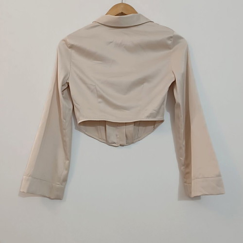 Zara satin corset shirt with bell sleeves XS like new, beige