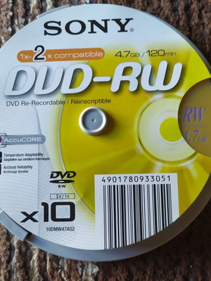 Презаписваеми DVD-RW Sony комплект от 10 броя 4.7GB 2x скорост