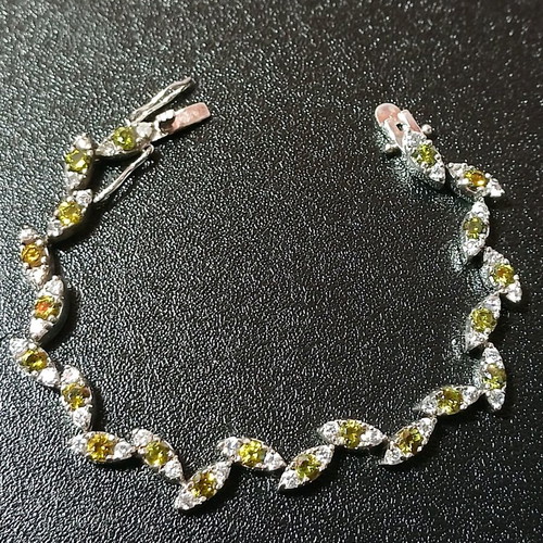 Riviera 925 Silver Bracelet with Green and White Zircon Stones like new
