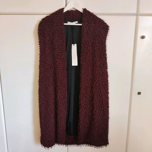 Long burgundy Helmi vest new with textured fringe detail