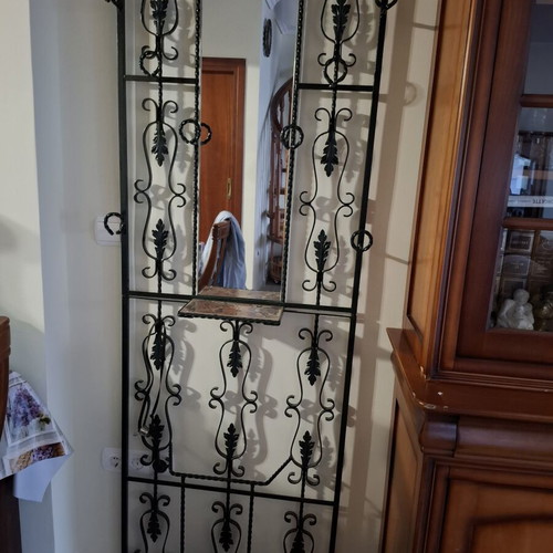 Wrought Iron Coat Rack with Mirror used, width 71 cm