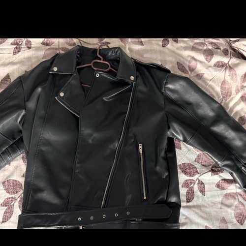 Black biker jacket size L made of eco leather like new