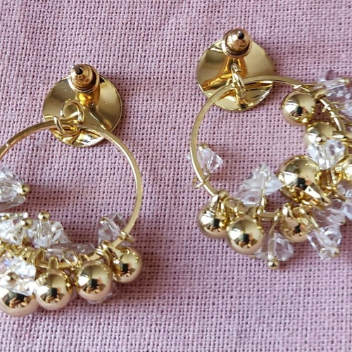 Metal hoop earrings with decorations like new, gold tone