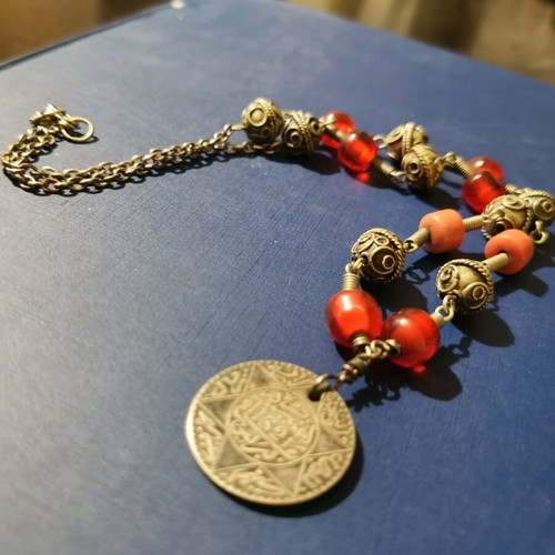 Vintage Moroccan silver necklace with coin used