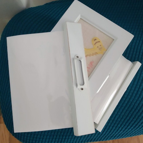 Photo album set like new, wooden with embroidered fabric design, 24x4 pcs