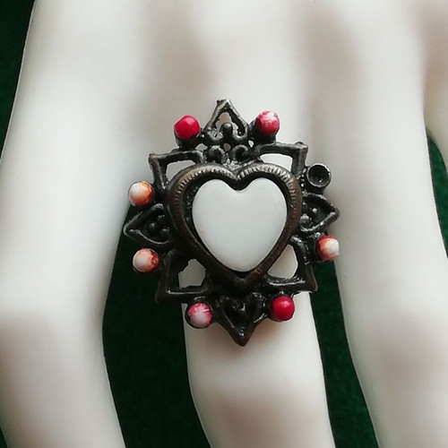 Bronze ring vintage white heart DIY open size new