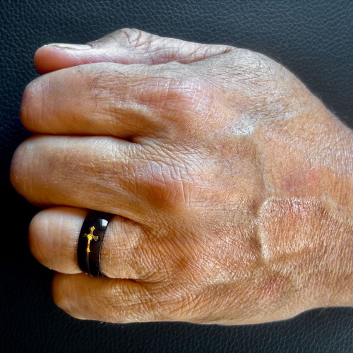 Black ring with removable gold crosses, M FORGE