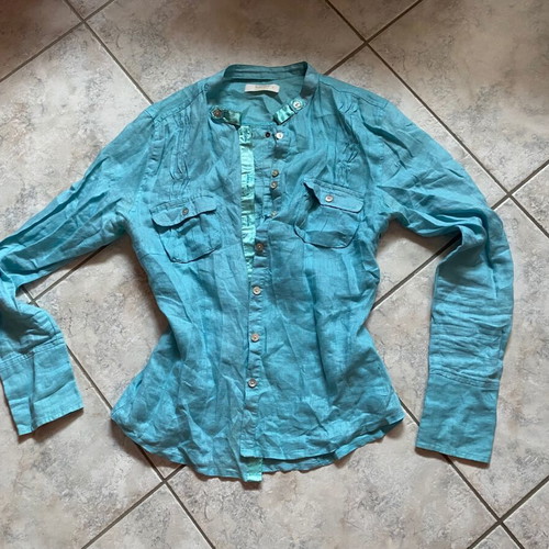 Sarah Lawrence linen shirt used, blue turquoise, size M