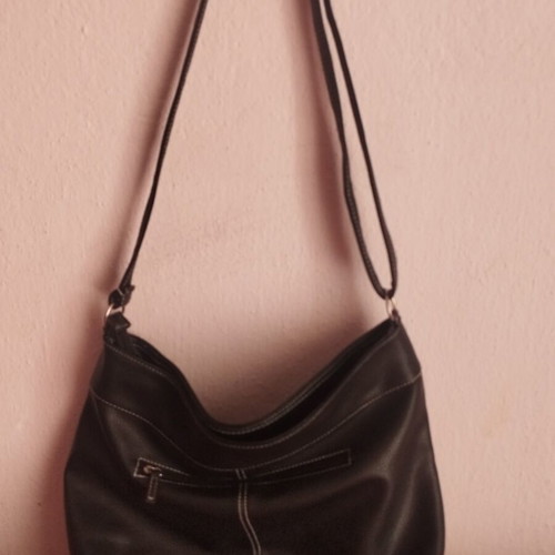 Leather crossbody bag The Sak new, black with white stitching