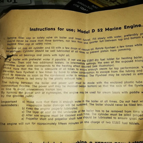 Wilesco D52 Marine Steam Engine 1965 New Old Stock