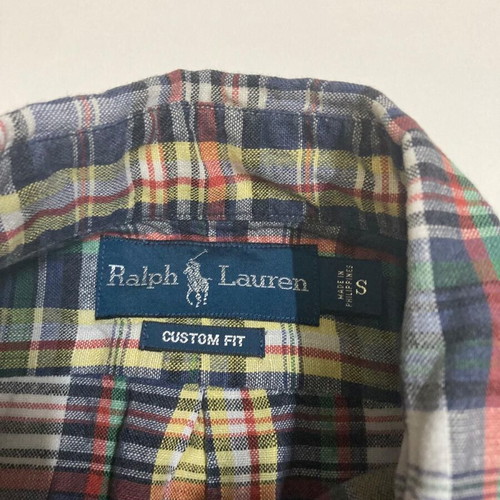 Ralph Lauren Oxford shirt, custom fit, green plaid, dark blue pony, size S
