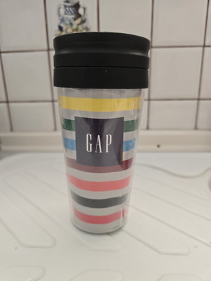 GAP beverage thermos used, colorful stripes