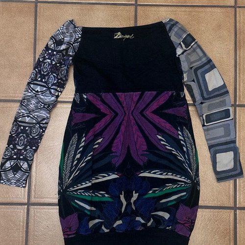 Desigual vintage off-shoulder Y2K graphic bodycon dress size medium